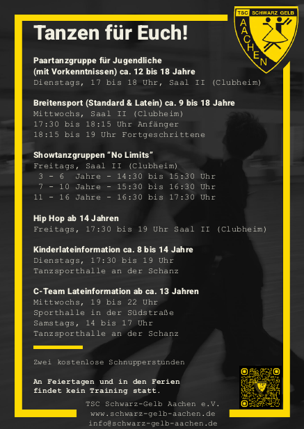 Flyer Tanzen für Euch – Schülerangebot des TSC Schwarz-Gelb Aachen